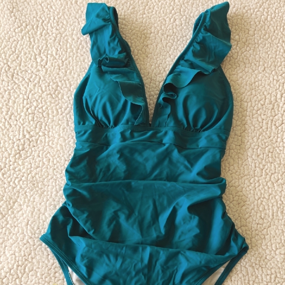 Cupshe Teal Ruffled One-Piece Swimsuit